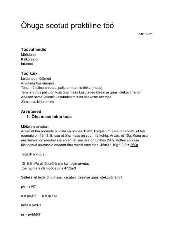 Õhuga seotud praktiline töö
