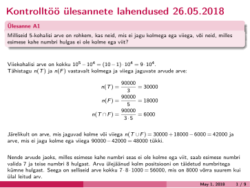 Kontrolltöö ülesanded - 2018. aasta