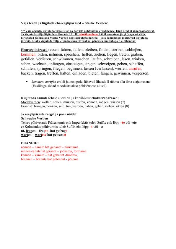 Starke verben (ebareeglipärased tegusõnad))
