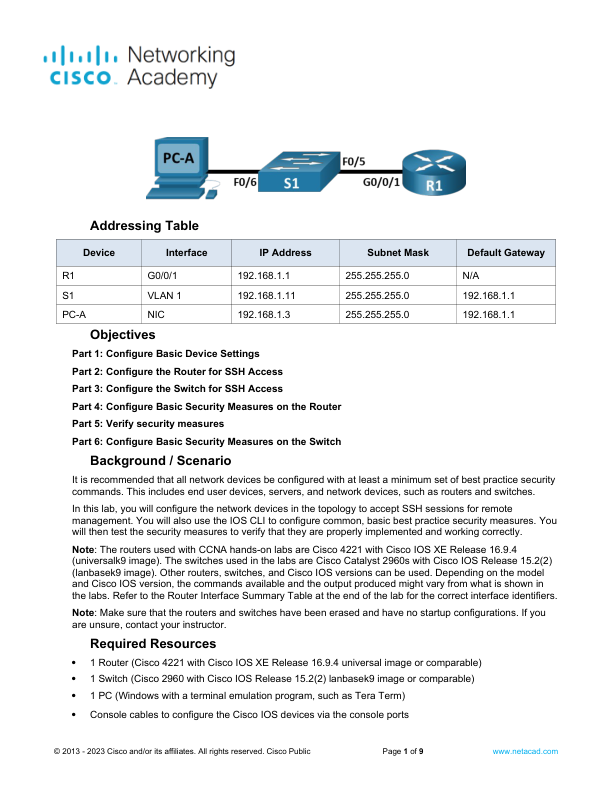 16.5.2 Lab - Configuring SSH and Securing Network Answers