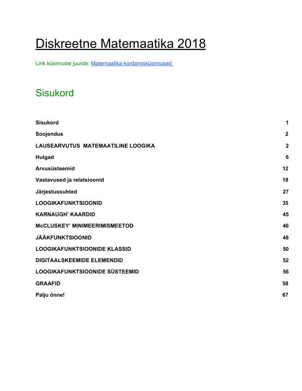 Eksamikordamisküsimused Disktreetne matemaatika (Loogika)