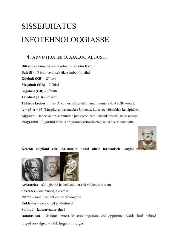 SISSEJUHATUS INFOTEHNOLOOGIASSE