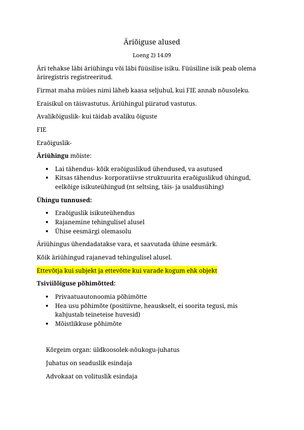 Äriõiguse alused loengute konspekt