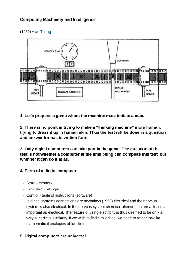 Computing Machinery and Intelligence - konspekt