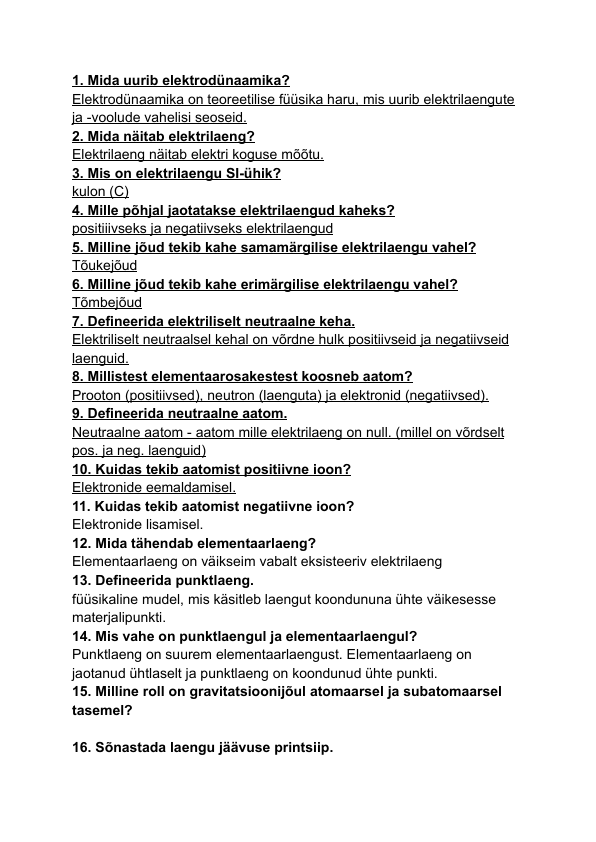 Elektrodünaamika kordamisküsimused