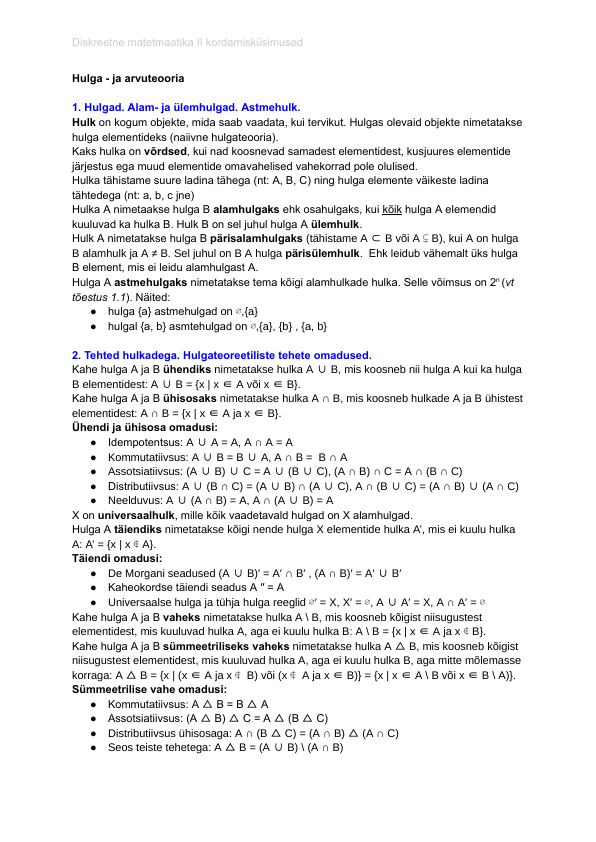 Diskreetne Matemaatika II eksamikonspekt