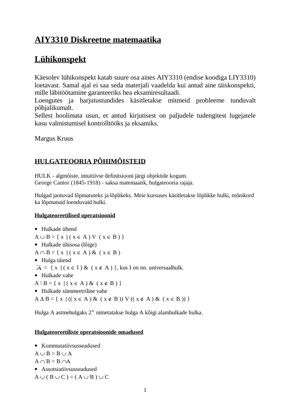 Diskreetne matemaatika eksami konspekt