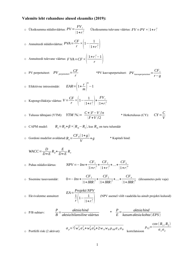 Rahanduse alused valemileht