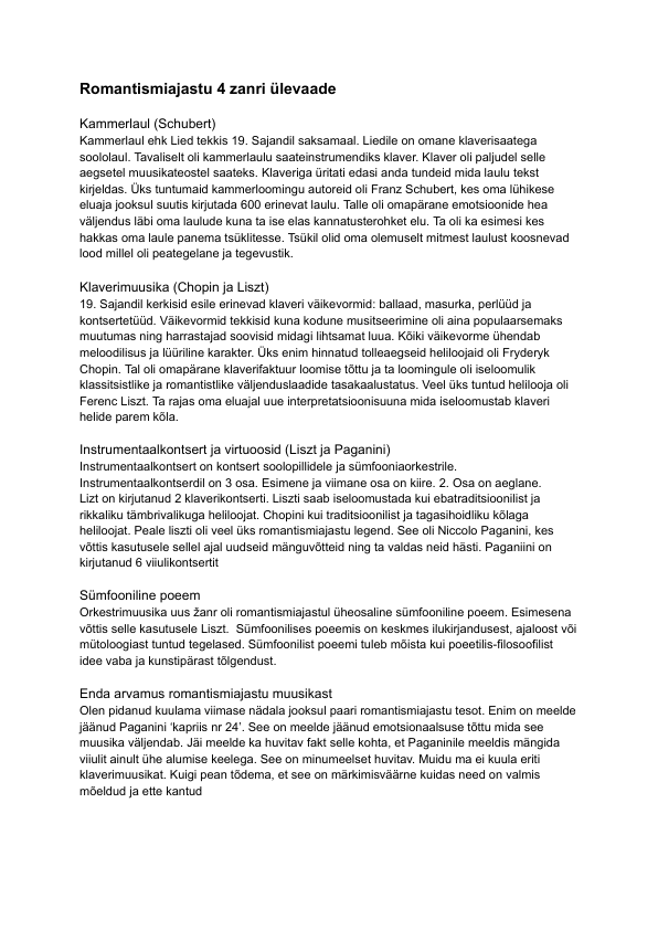 Romantismiajastu 4 zanri ülevaade