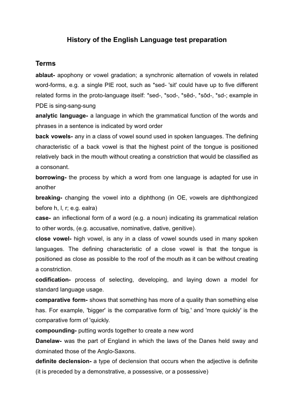History of the English Language: Terms