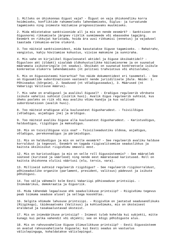 HOE7120 Internetis toimijate õigused, kohustused ja vastutus eksamiküsimused