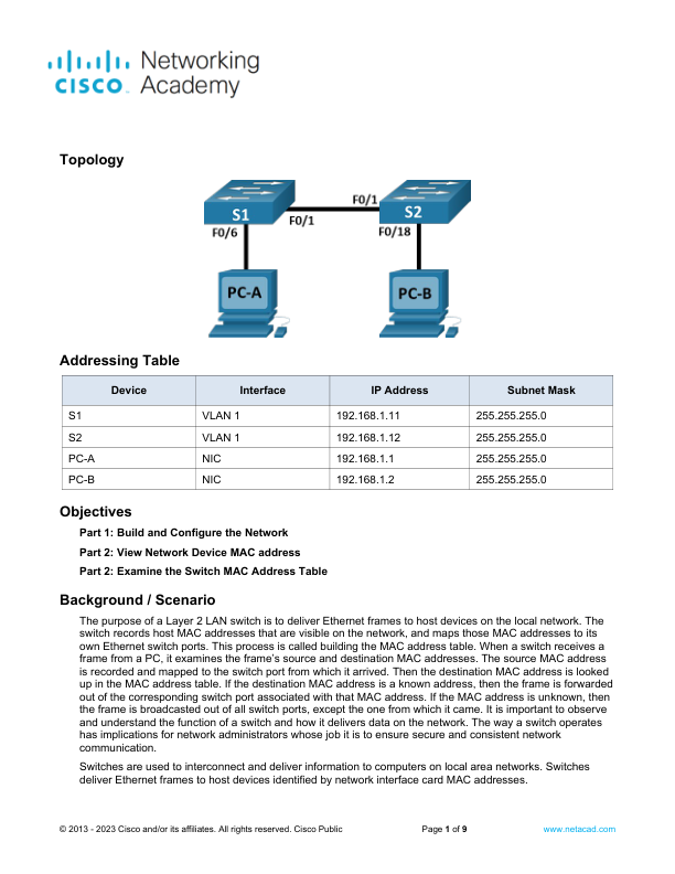 7.3.7 Lab - View Network Devices MAC Address info Answers