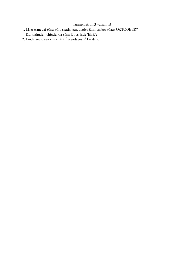 Tunnikontroll 3 variant B - Diskreetne Matemaatika (ITT0030)