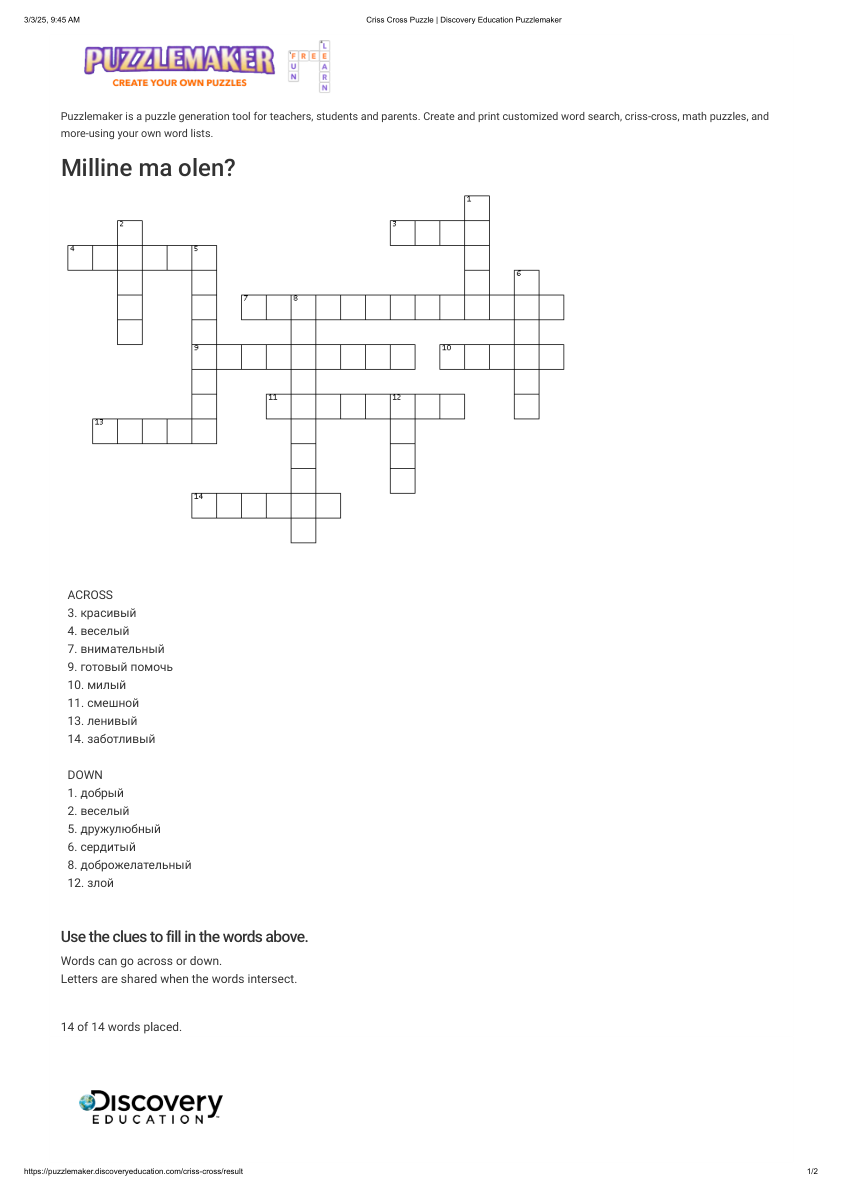 Criss Cross Puzzle _ milline ma olen