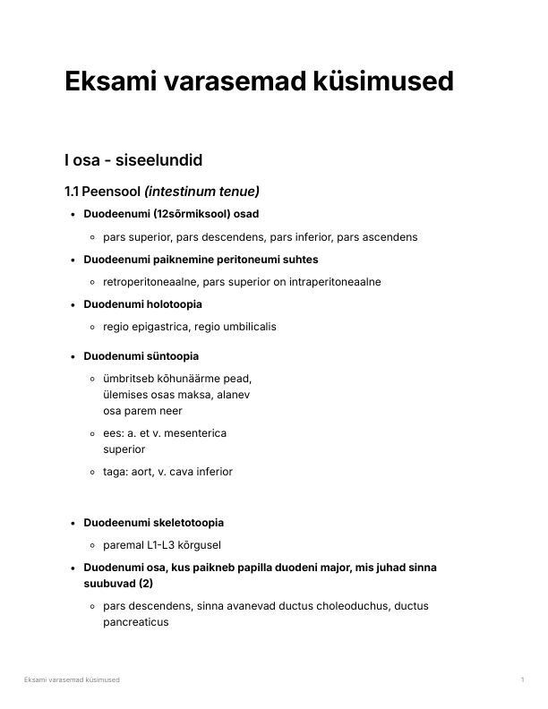 Anatoomia eksami varasemad küsimused