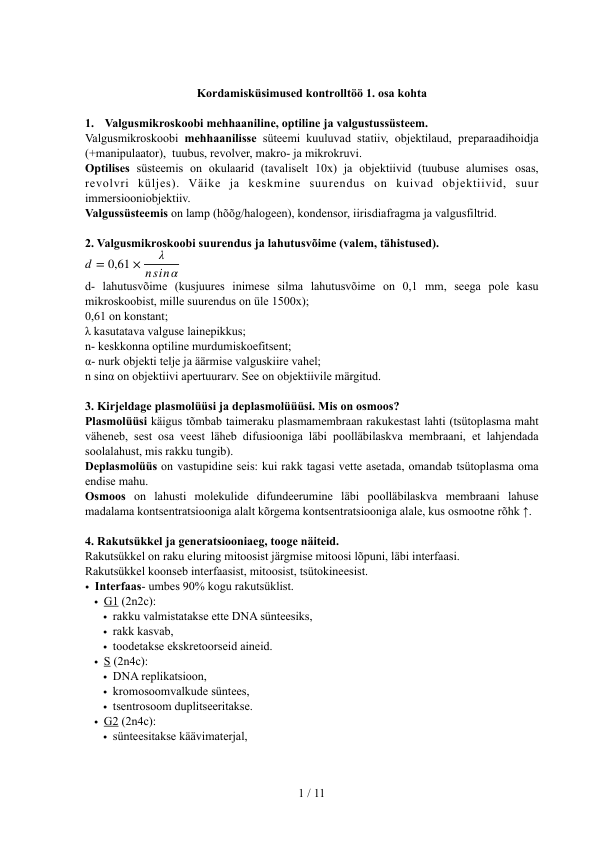 Bioloogia praktikumide KT kordamismaterjal