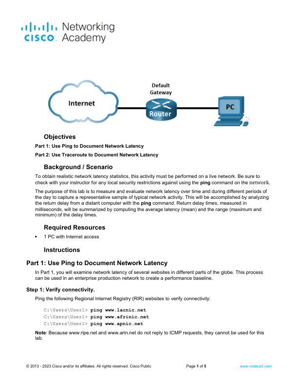 13.3.2 Lab - Test Network Latency with Ping and Traceroute Answers