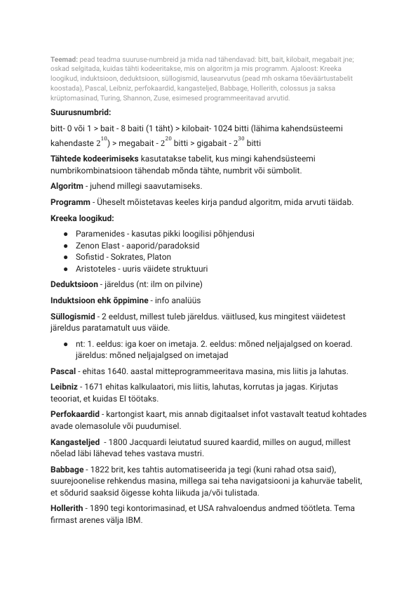 Sissejuhatus IT-sse eksamikonspekt