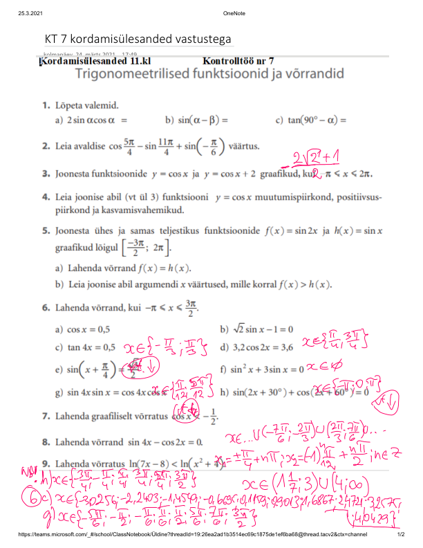 KT 7 kordamine vastustega Trigonomeetria
