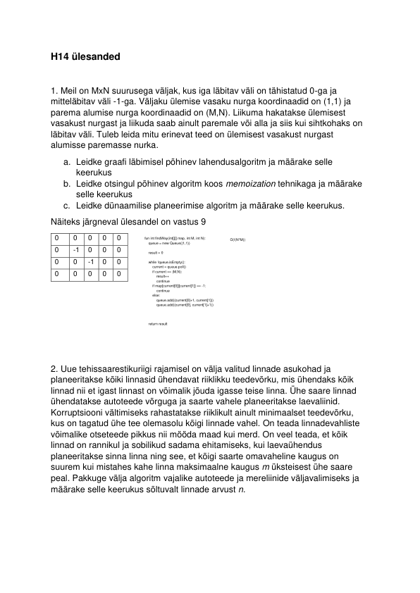H14 ülesanded esimene ül dynamic programmong, düna