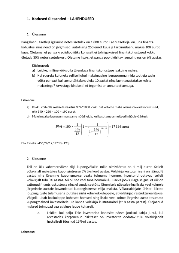 Rahanduse alused I Kodutöö