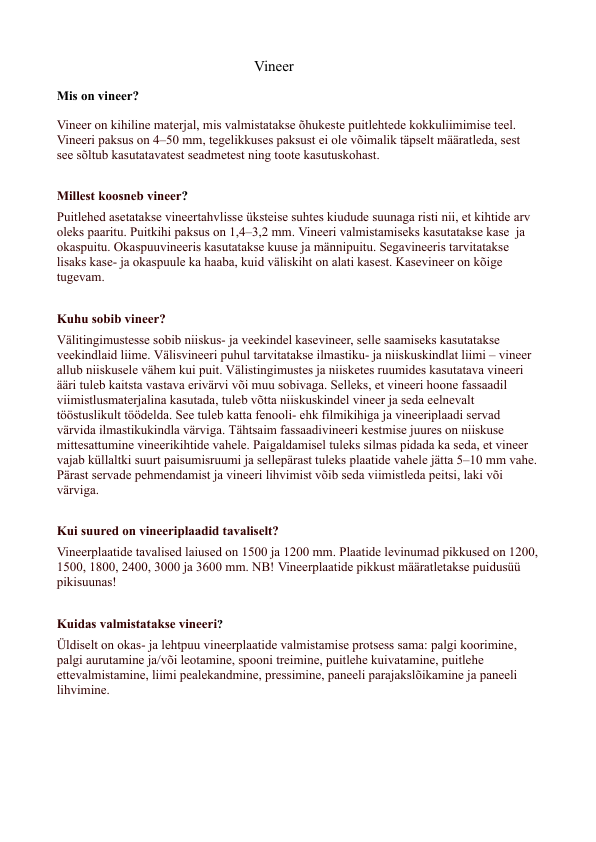 Vineer - ülevaade
