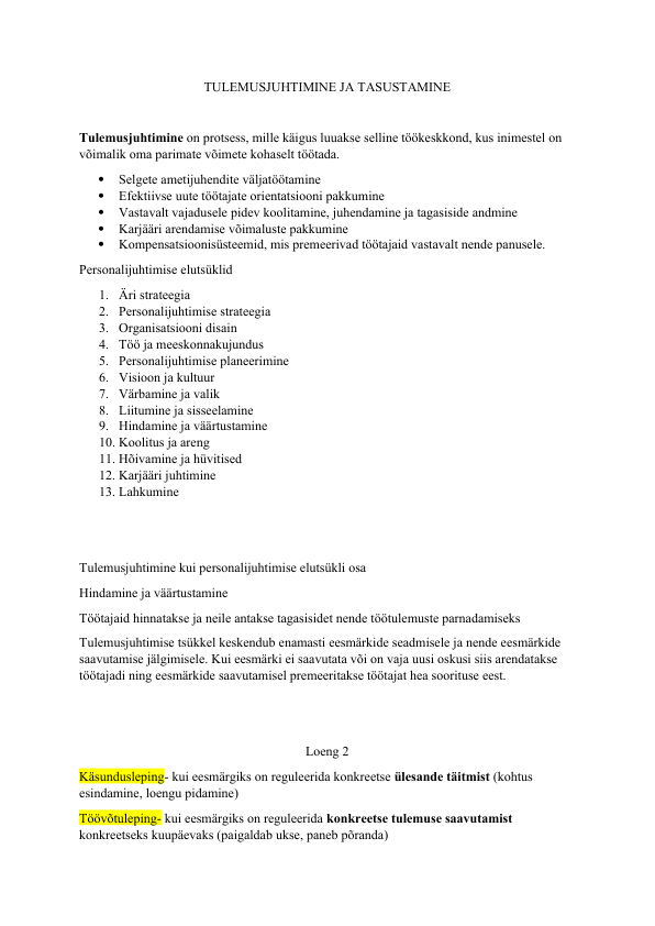 Tulemusjuhtimine ja tasustamine konspekt