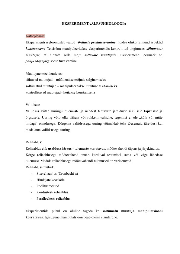 Eksperimentaalpsühholoogia 1. KT materjalid